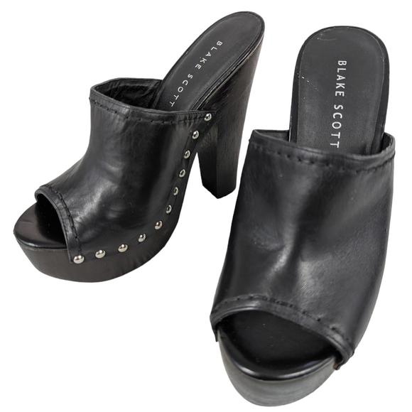 NWOT! BLAKE SCOTT! BLACK LEATHER SILVER STUDDED PLATFORM CLOGS! SZ 7.5M - Picture 8 of 8